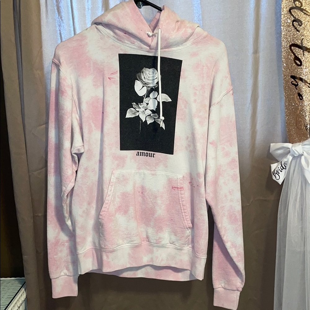 Pink Tie-Dye Hoodie with Rose Graphic
